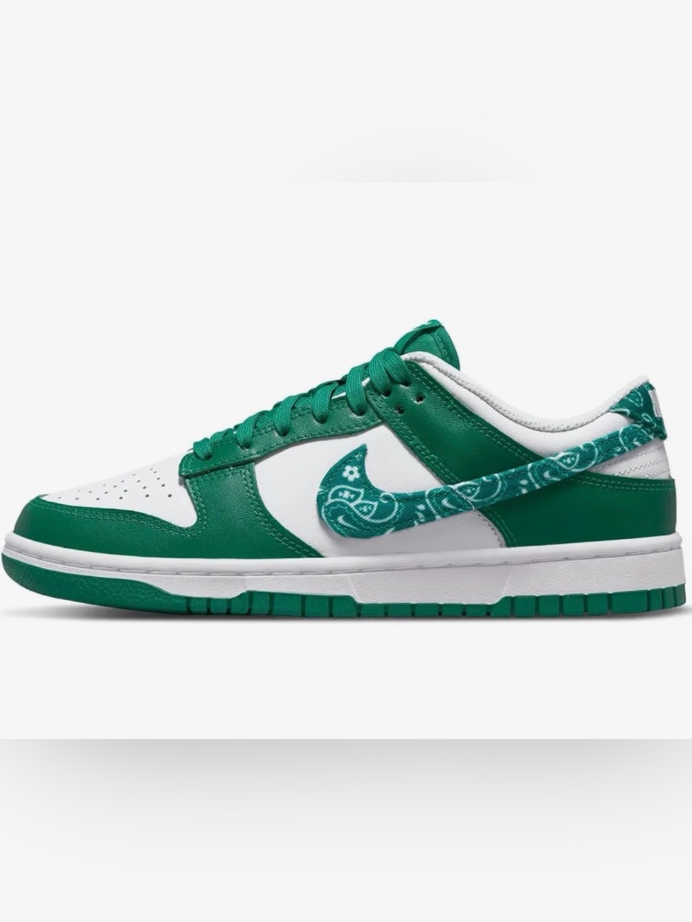 Nike Dunk Low White and Green Paisley Swoosh
